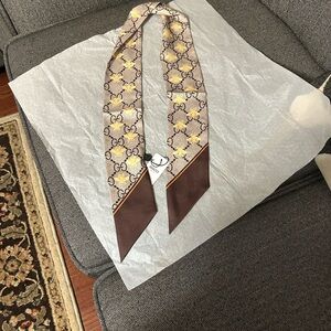 Gucci Brown and Yellow Patterned Accent Scarf